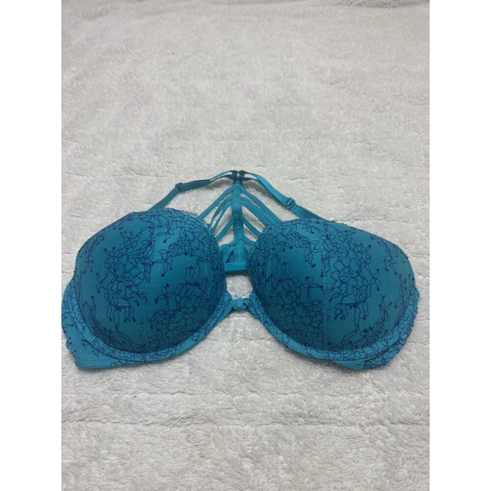 Victoria’s Secret Very Sexy Push Up Bra 38C Teal Lace Front Close Strappy Back